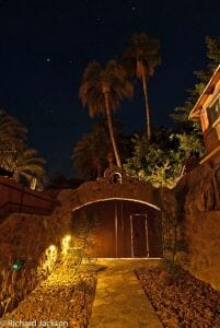 Hacienda Style Mexican Home entrance night