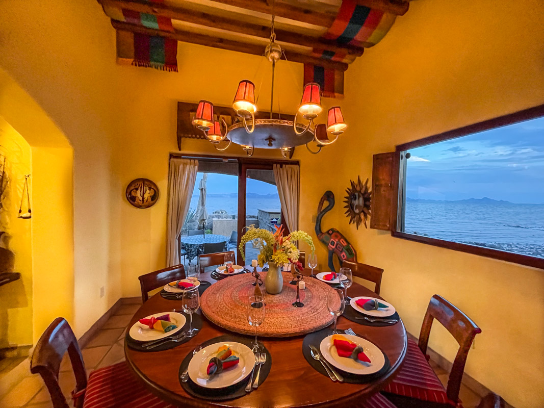 One of a Kind Colonial Home With Pool & Casita in Loreto: Dining table looking South dining room table