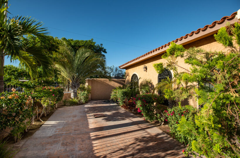 Beautiful One Level, 3 Bedroom 2 And A Half Bath Home In Seaside Town Of Loreto, Baja Sur: front yard looking South.