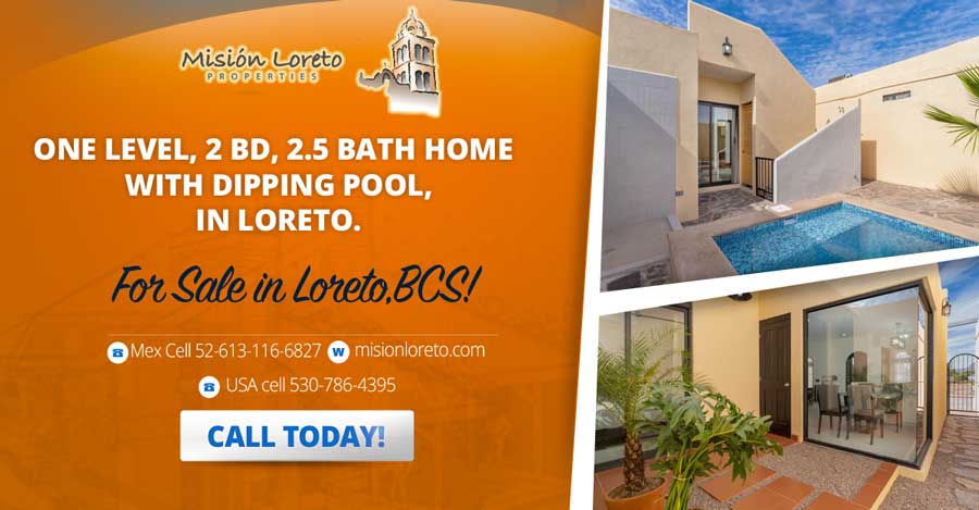 One Level, 2 Bd, 2.5 Bath Home With Dipping Pool, in LORETO. 