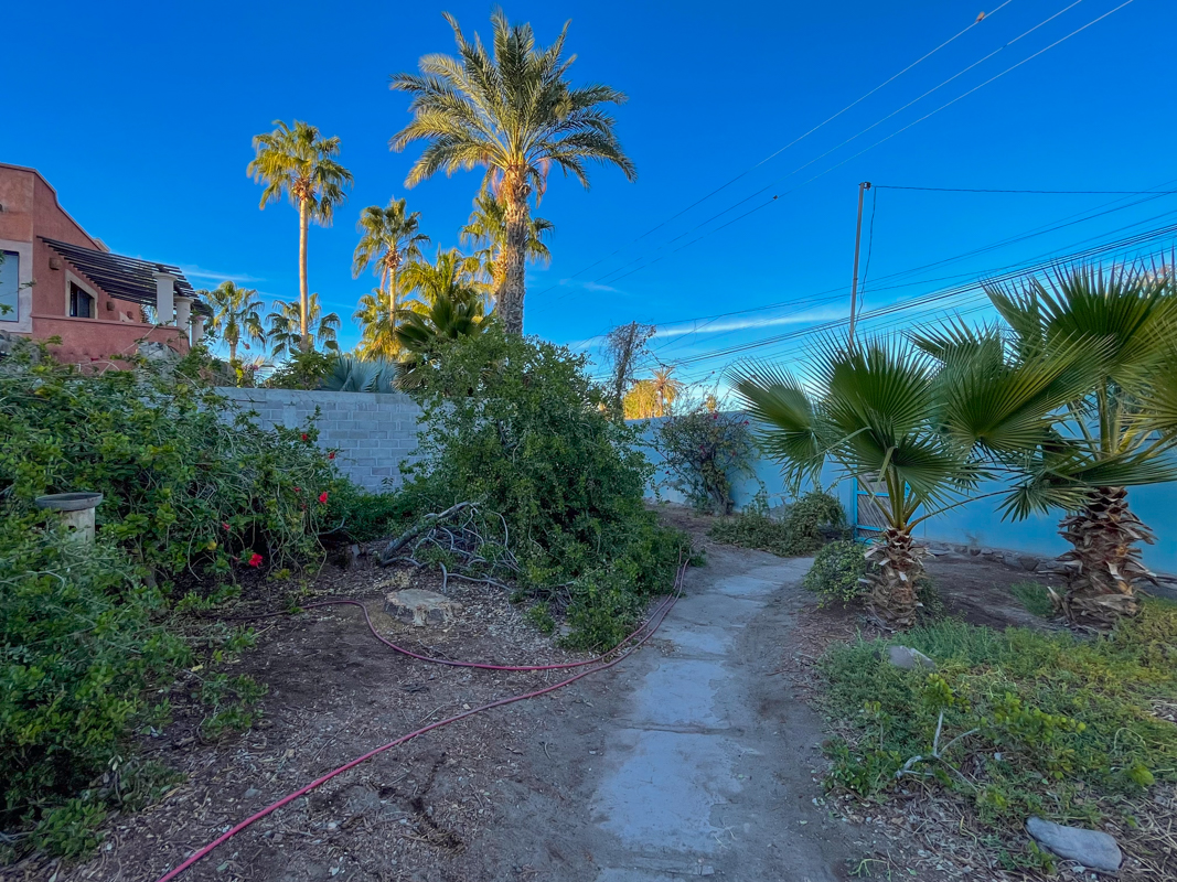 Large residential lot one block from the beach with a studio:front yard.